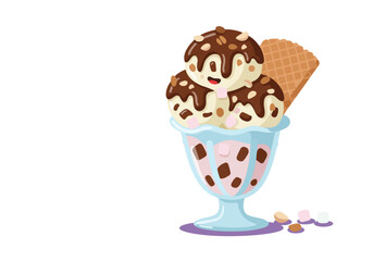 A cheerful ice cream sundae with a walking scoop celebrates National Rocky Road Day! Bright colors, playful design, perfect for desserts, food, or happy occasions.