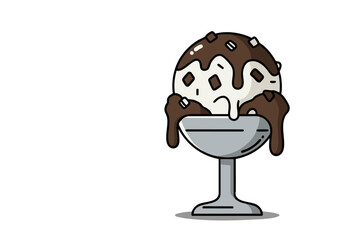 A delicious, overflowing rocky road ice cream sundae in a silver bowl. Festive design celebrating National Rocky Road Day. Bright, cheerful, and perfect for food-related visuals.