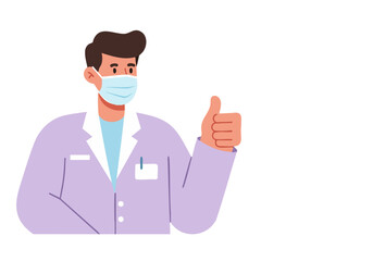 A friendly dentist in a purple coat gives a thumbs up while wearing a mask. Celebrating Dentist Day 2025 with a modern, clean design.