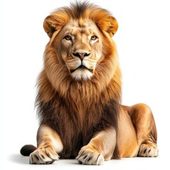 Fototapeta premium Majestic Adult Lion Isolated on White Background — Wild Animal, Wildlife Photography, and Natural Power Concept