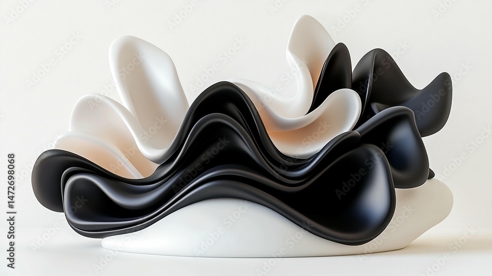 Aufkleber abstract sculpture of flowing, organic shapes in black and white. layered forms create a dynamic com
