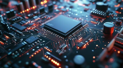 Obraz premium Close-up of a Computer Microchip and Circuit Board