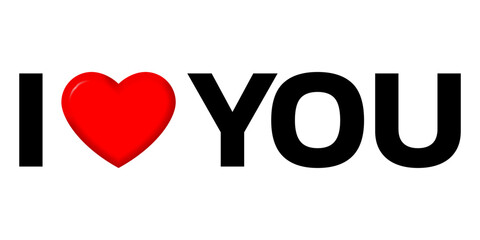 I love you text with red heart. Vector illustration.  