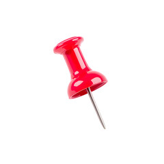 A single red push pin with a silver needle against a plain black background in a studio shot isolated white background