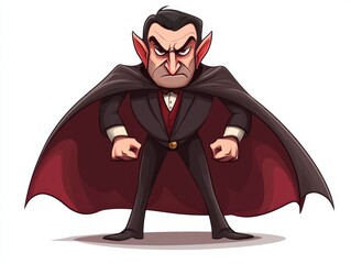 Cartoon vampire with cape isolated on white background