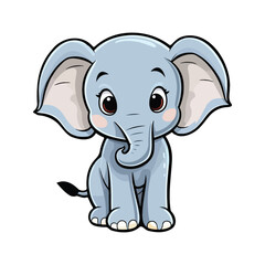 Adorable Cartoon Baby Elephant Vector Illustration on White Background