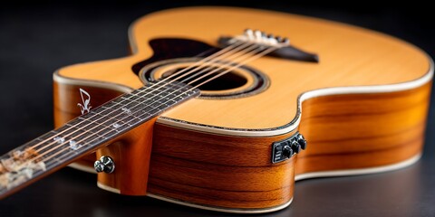 Obraz premium Acoustic guitar elegance against muted backdrop