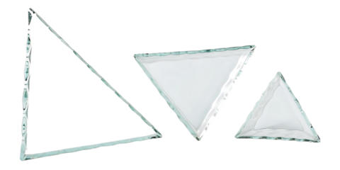 Three Triangular Glass Dishes on Black Background Modern Minimalist Design