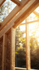 Golden Hour Construction Wooden Frame Building Structure