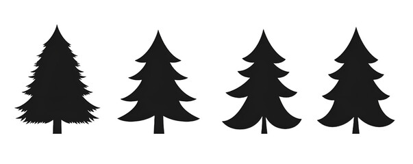 Obraz premium Silhouettes of four different christmas trees with silver outlines on a black background