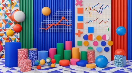 3d Creative Illustration of Abstract Finance Challenge With Symbolic Chart Elements a Geometric Pattern Wall