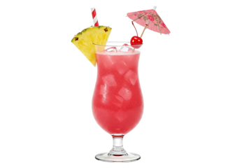pink singapore sling cocktail with pineapple and cherry
