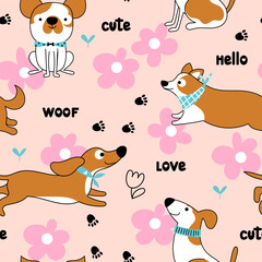 Vector seamless pattern with dogs