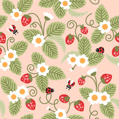 Summer seamless pattern with strawberries