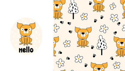 Seamless pattern of cute bulldog