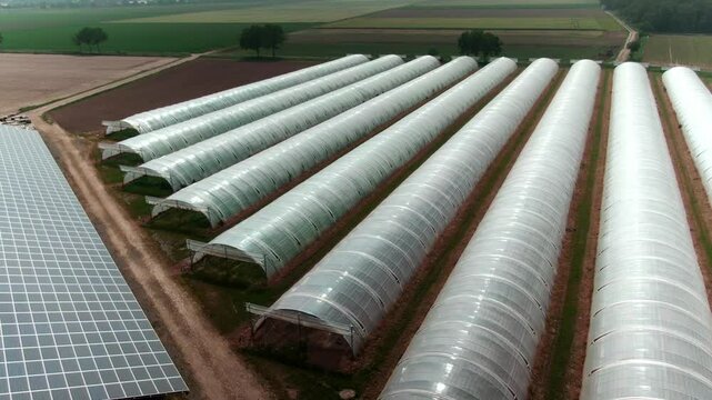 Drone Footage of Greenhouses on a Modern Farm in Europe &ndash; Aerial View of Agricultural Production