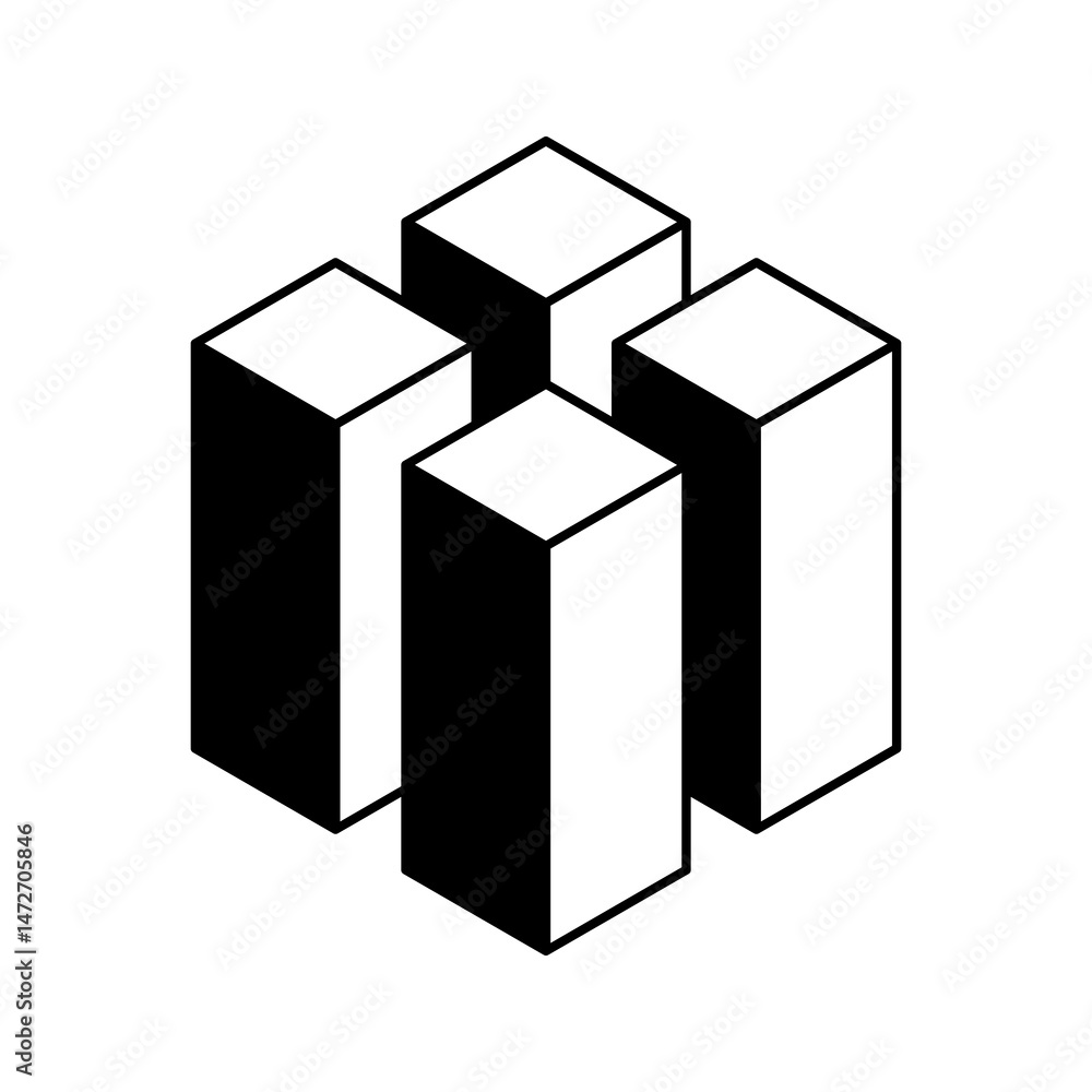 Poster stylish isometric illustration of four interconnected cubes. perfect for concepts of unity, teamwork
