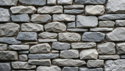 Fototapeta premium Rustic Grey Stone Wall Texture: A Close-Up View of Irregularly Shaped Stones Arranged in a Wall