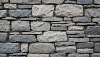 Obraz premium Rustic Gray Stone Wall Texture: A Close-Up View of a Gray and White Stone Wall