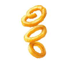 Deliciously crispy onion rings served in an attractive spiral arrangement against a clean background