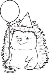 Hedgehog Birthday Balloon Animal Vector Graphic Art Illustration