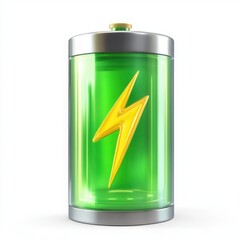 Green battery with bolt symbol on white background