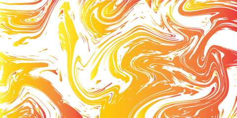 Fluid, organic smooth, paint-like lines with mimic ink and acrylic flow. Gold Marbleized Stripes With marble ink texture. Yellow and orange wavy background with mixing oil paint. Splash of paint.