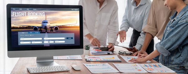 Online flight booking website provide brisk reservation system . Travel technology concept .