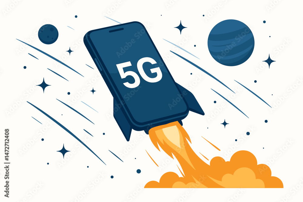 Poster blazing fast 5g mobile speed concept vector illustration smartphone rocket launch represents high-sp