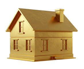 Golden House Isolated on White Background – 3D Render Concept