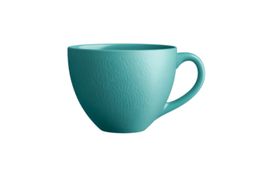 Textured turquoise cup on a clear background