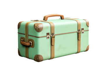 Vintage mint green suitcase with leather accents for travel