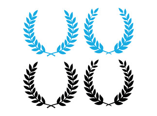 Set of Laurel Wreaths in Blue and Black, Collection of Black Laurel Wreaths on White Background, laurel wreath, laurel, wreath, crown, award, achievement, victory, success, education, school, celebrat