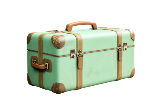 Vintage mint green suitcase with leather accents for travel