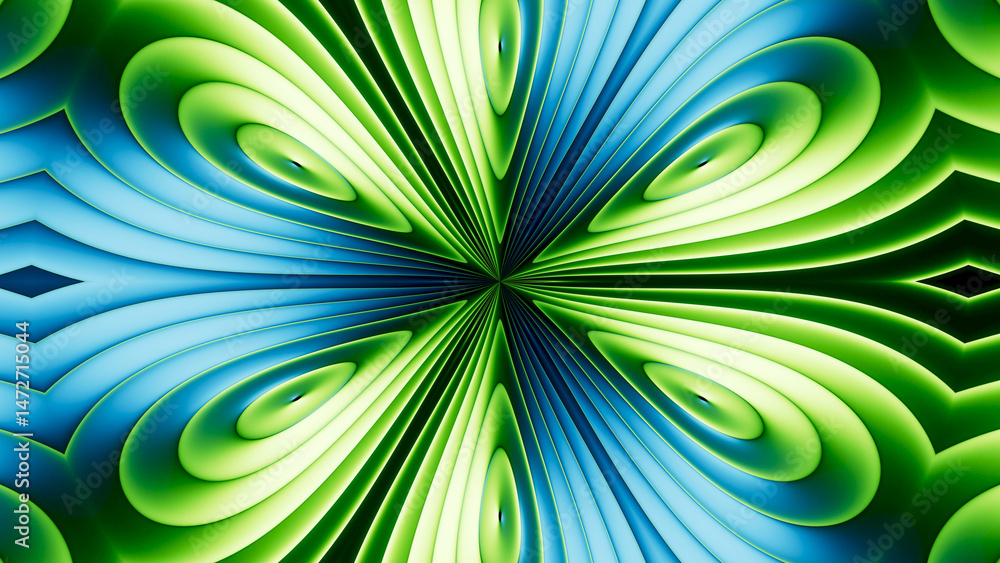 Poster 3d rendering of fractal effect. bright abstract design with swirling patterns in shades of blue and 