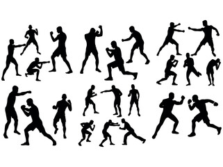 Obraz premium Boxing Martial Arts Silhouette Designs for Graphic Design, Boxing Silhouettes of Athletes in Action, boxing, martial arts, silhouettes, design, graphic design, sports, action, combat, fighting, punch,