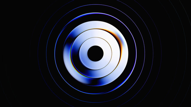 3d rendering. Abstract minimalist geometric background featuring round metallic shapes. Fluted glass