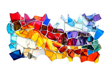 Colorful abstract glass mosaic artwork on transparent background