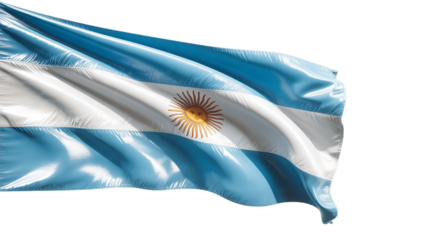 Waving Argentine flag, isolated on transparent background