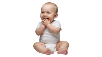 Adorable happy baby sitting smiling sweet child innocence joyful kid boy on transparent background