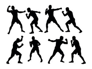 Fototapeta premium Boxing Martial Arts Silhouette Designs for Graphic Design, Boxing Silhouettes of Athletes in Action, boxing, martial arts, silhouettes, design, graphic design, sports, action, combat, fighting, punch,