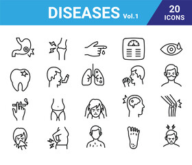 Diseases vector line icon set.