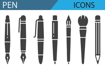 Set of Minimal Pen Icons for Education and Writing Applications