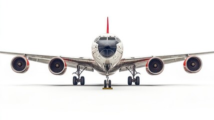 Front view of vintage jetliner on white background