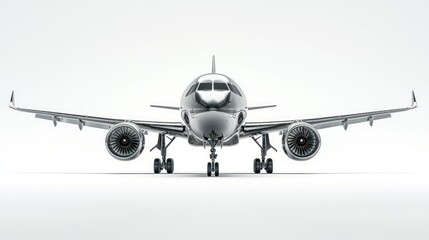 Fototapeta premium Silver airplane, front view, studio, isolated background, travel