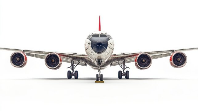 Front view of vintage jetliner on white background