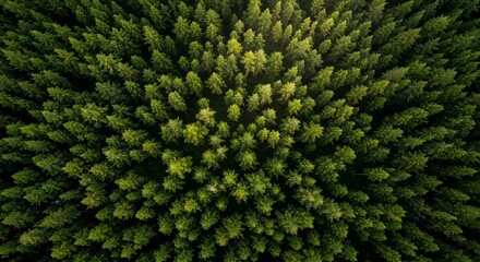 Drone View of Dense Forest Canopy with Sunlight Filtering Through Trees