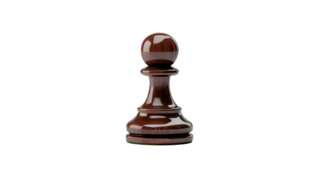 High quality render of a dark brown wooden chess pawn piece 3d game rich on transparent background