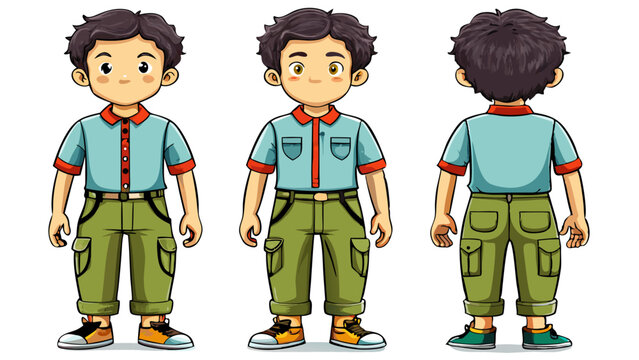 Chino trousers. baby Boys boyes formal trouser pant vector front and back view flat sketch fashion vector illustration Very beautiful white background