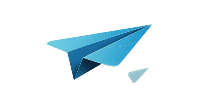 Abstract blue paper airplane design digital illustration graphic sky art on transparent background